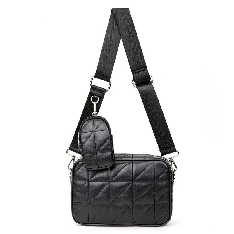 Lingge Leather Crossbody Bag For Women Solid Handbag and Purse