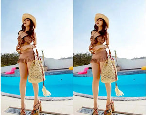 Woman Crochet Shoulder Bag Rattan Straw Beach Hollow Out Bag