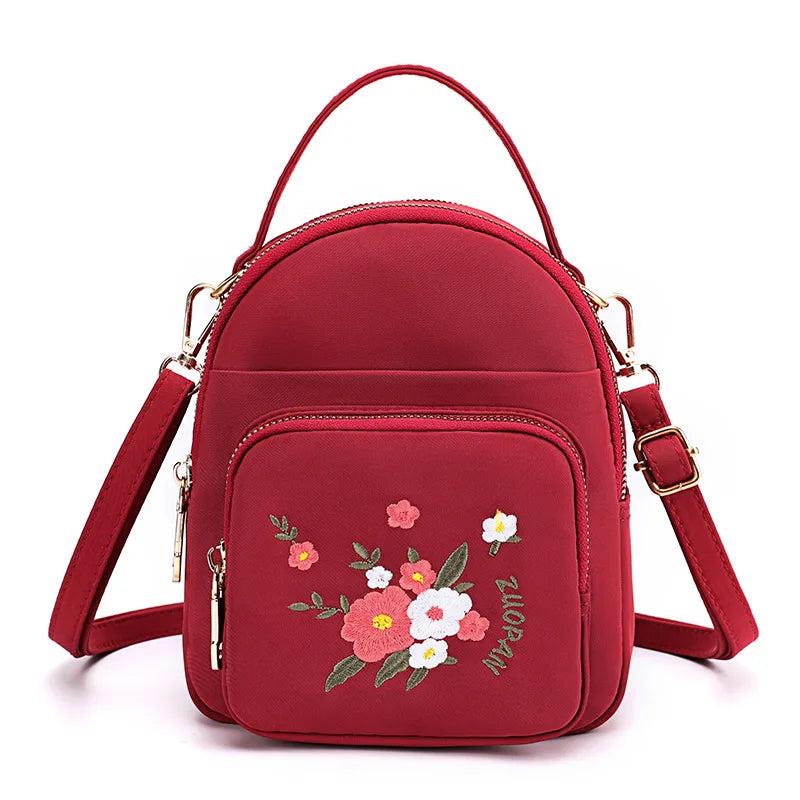 Embroidery Nylon Mini Backpack Purse for Women Handbags