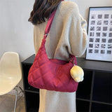 Winter Bucket Crossbody Bag Soft Cloth Zipper Shoulder Handbag with Pendant