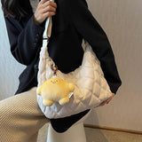 Winter Bucket Crossbody Bag Soft Cloth Zipper Shoulder Handbag with Pendant