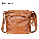 Vintage Women Crossbody Bag Washed Leather Handbags PU Leather Shoulder Bag