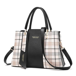 Autumn Plaid Stitching Handbag Large Capacity Shoulder Bag Female