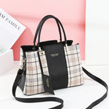 Autumn Plaid Stitching Handbag Large Capacity Shoulder Bag Female