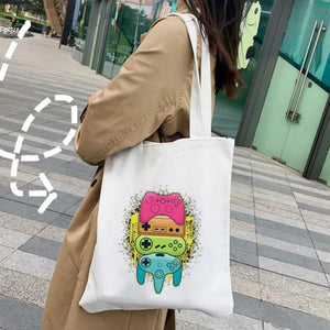 Gamepad Gaming Gamer Women Canvas Shopper Bag Harajuku Tote Shoulder