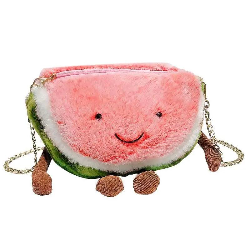 Watermelon Baby Girls Plush Fruit Shoulder Bag Soft Stuffed Chain Messenger Cros