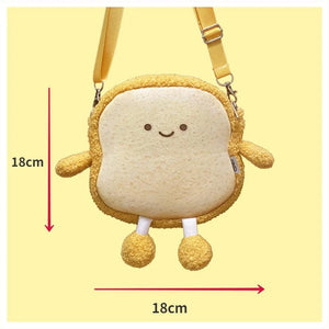 Smiley Toast Bread Crossbody Bag Plush Cartoon Girls Purses Handbags