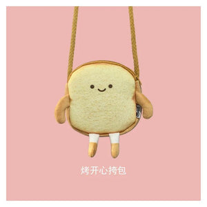 Bread Toast Plush Shoulder Bag Girls Coin Purse Card Holder