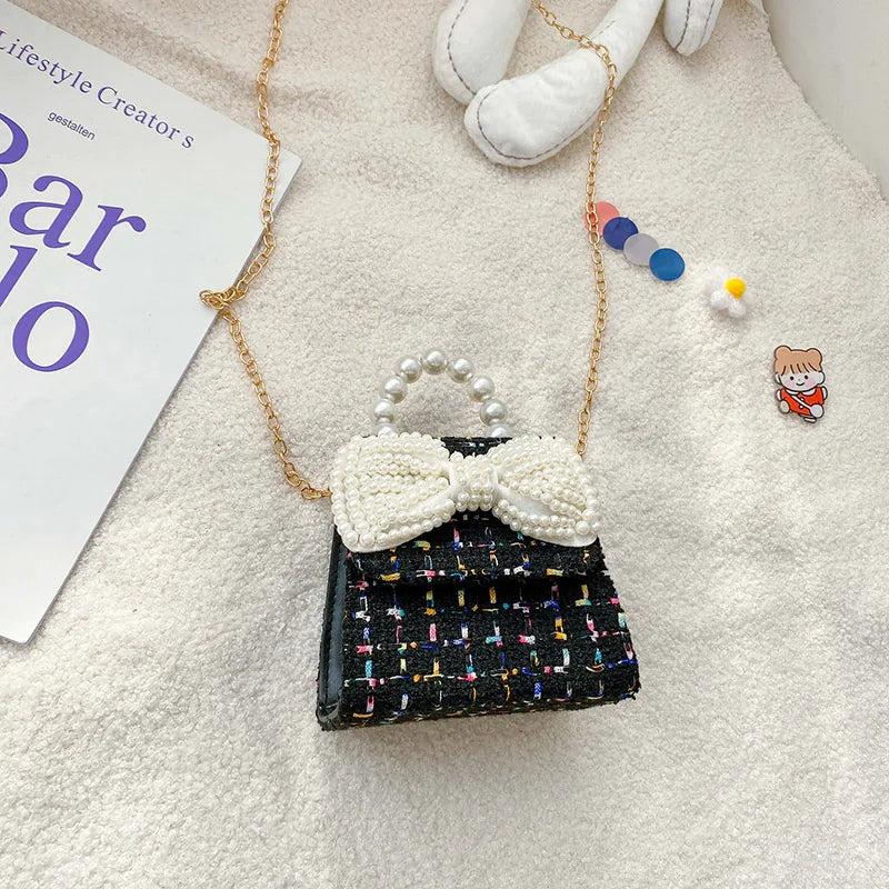 Kids Shoulder Bag with Pearl Handle Mini Crossbody Pack Handbag
