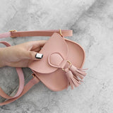 Girls Tassel Small Shoulder Bag Sweet PU Leather Waist Bag