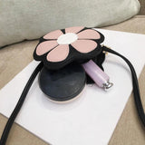 Girls Cylinder Crossbody Bag Soft Leather Flower Kids Messenger Bag