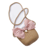 Girls Mini Flower Handbag Straw Rattan Woven Tote Small Shoulder Crossbody Bag