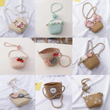 Girls Mini Flower Handbag Straw Rattan Woven Tote Small Shoulder Crossbody Bag