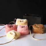 Girls Kids Purse Bowknot Mini Fur Children Handbags Cross Body Bag