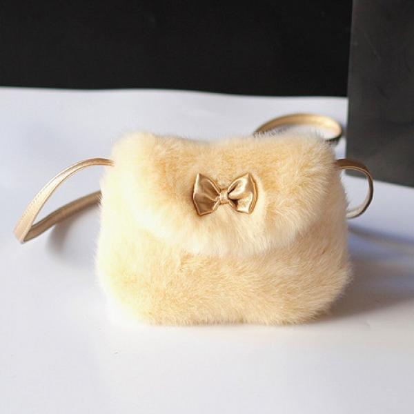 Girls Kids Purse Bowknot Mini Fur Children Handbags Cross Body Bag