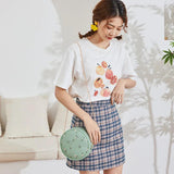 Girl's Round PU Leather Shoulder Crossbody Bag with Embroidery