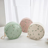 Girl's Round PU Leather Shoulder Crossbody Bag with Embroidery