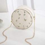 Girl's Round PU Leather Shoulder Crossbody Bag with Embroidery