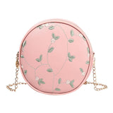 Girl's Round PU Leather Shoulder Crossbody Bag with Embroidery