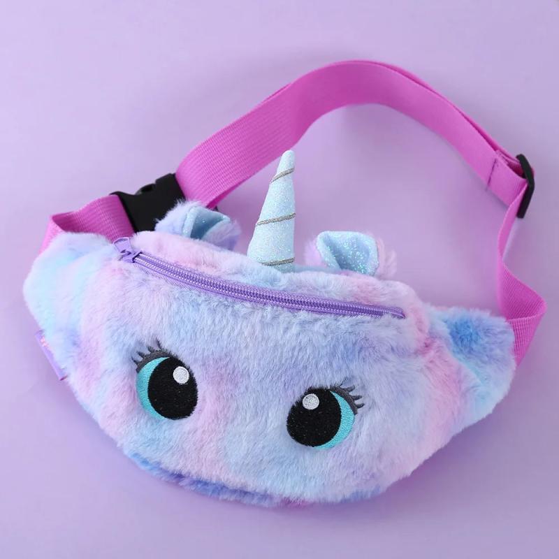 Unicorn Children's Fanny Pack Girls Waist Bag Plush Toys Belt Gradient Chest Bag