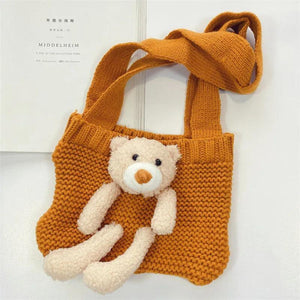 Kids Coin Purse Bag Hobos Mini Small Cartoon Animal Knitting Bear