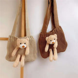 Kids Coin Purse Bag Hobos Mini Small Cartoon Animal Knitting Bear