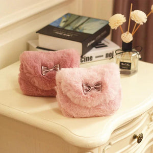Girls Kids Purse Bowknot Mini Artificial Fur Handbag Cross Body