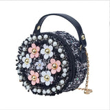 Hot Pearl Flower Chain PU Shoulder Bag Messenger Bag Girls Crossbody Bag