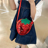 Girls Sequin Zipper Handbag PU Leather Fruit Shape Messenger Bag