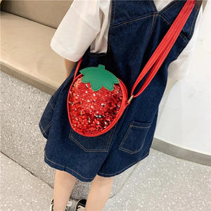 Girls Sequin Zipper Handbag PU Leather Fruit Shape Messenger Bag
