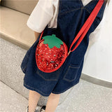 Girls Sequin Zipper Handbag PU Leather Fruit Shape Messenger Bag