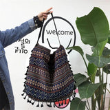 Vintage Ethnic Style Shoulder Bag Tassel Handbag No Lining Inner Pocket