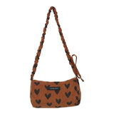 Corduroy Bucket Shoulder Bag - Love Heart Pattern