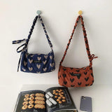 Corduroy Bucket Shoulder Bag - Love Heart Pattern