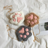 Bear Paw Plush Shoulder Bag Kids Coin Purse Crossbody Bag