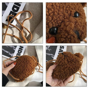 Kids Bear Plush Shoulder Bag Girls Cartoon Messenger Purse Mini Bags