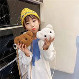 Kids Bear Plush Shoulder Bag Girls Cartoon Messenger Purse Mini Bags