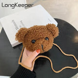 Kids Bear Plush Shoulder Bag Girls Cartoon Messenger Purse Mini Bags