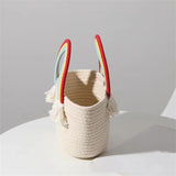 Rainbow Shoulder Bag Straw Women Top-handle Bag Woven Beach Hand Bag Tote