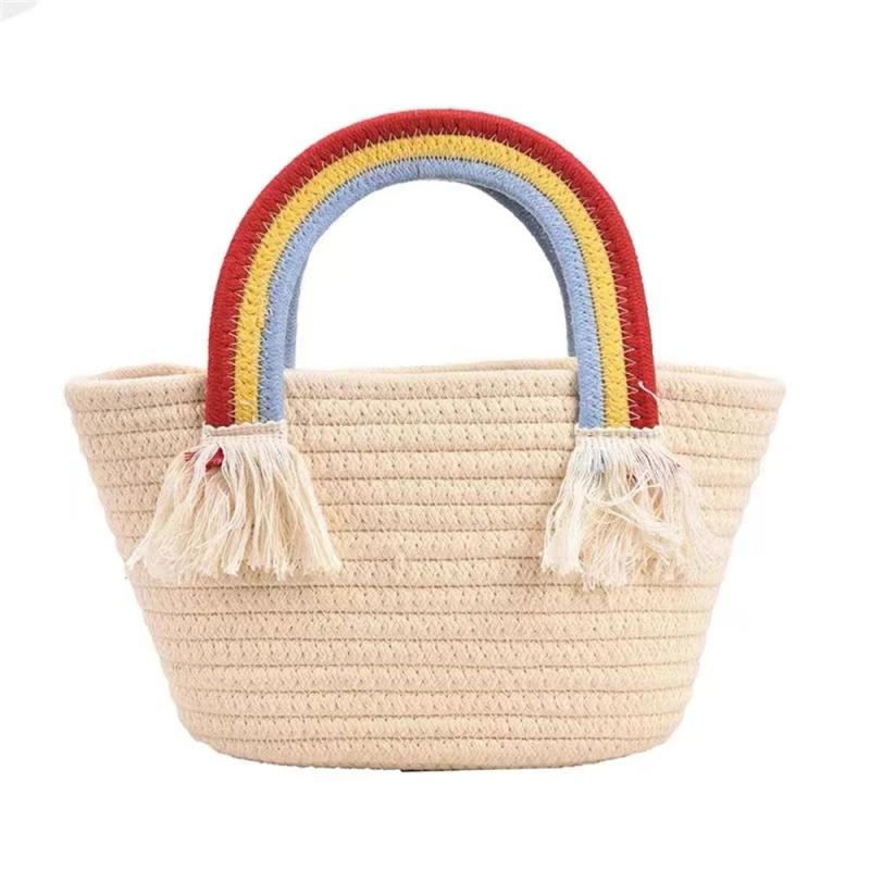 Rainbow Shoulder Bag Straw Women Top-handle Bag Woven Beach Hand Bag Tote