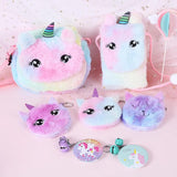 Unicorn Plush Shoulder Bag for Girls with Zipper Magnetic Buckle