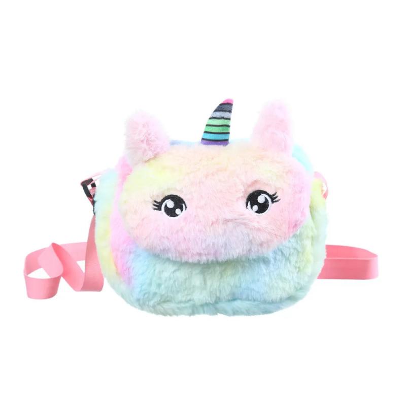 Unicorn Plush Shoulder Bag for Girls with Zipper Magnetic Buckle