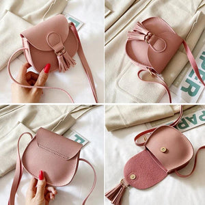 Girls Tassel Small Shoulder Bag Kids Sweet PU Leather Waist Bag