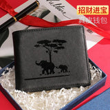 Elephant Imprint Men's Leather Short Wallet