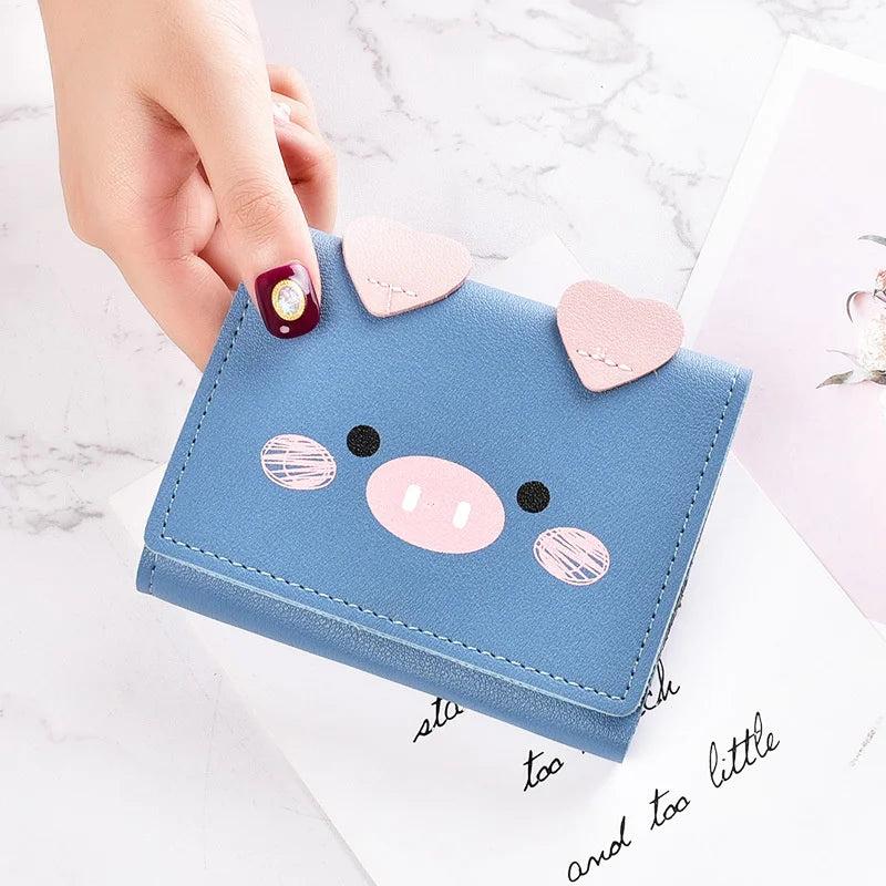 Cartoon Pig Small Wallet Female Short Soft Leather Student Three Fold
