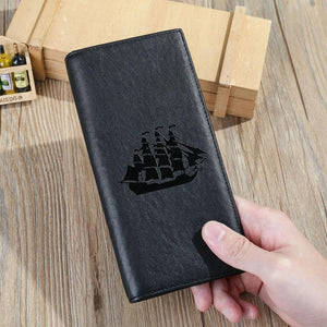 Men's Boat Pattern Leather Wallet, Long Style, Great Gift