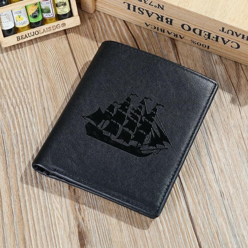 Men's Boat Pattern Leather Wallet, Long Style, Great Gift