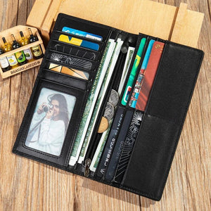 Men's Long Cow Leather Wallet Gift Card Holder