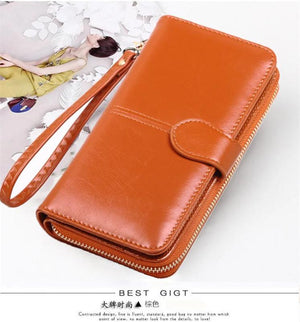 Oil Wax Wallet Long Zipper Phone Bag Women's Handbag