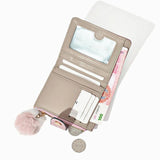 Students Small Wallet Pu Multifunctional Coin Clip Plush Pendant Zipper